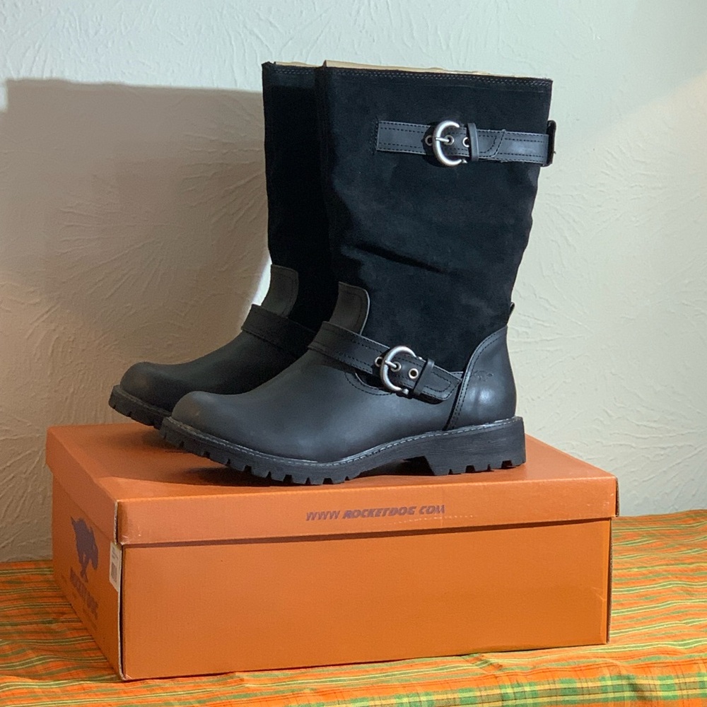 Rocket Dog Ranchero Black Suede Boots with Buckle Detail